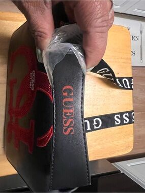 Guess Black Shoulder Laptop shape Bag with Red Logo and Branded Strap